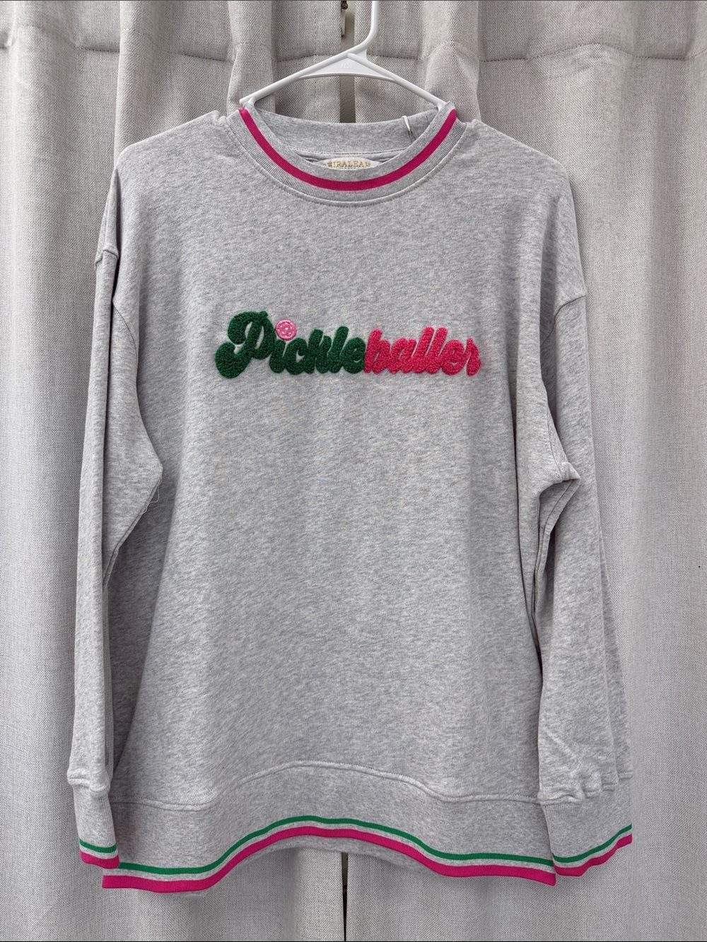 Gray "Pickleballer" Embroidered Sweatshirt with Pink & Green Accents